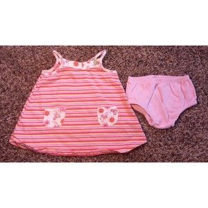 Girl's Size 9 M 6-9 Months Two Piece Pink White Striped Bird & Floral Dress & DC